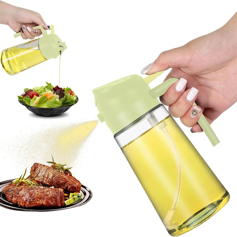 16Oz/470Ml Glass Oil Dispenser with Automatic Flip Lid 2In1 Kitchen Bottle,Cooking Sprayer,Leak-Proof Design,Oil Spray Bottle
