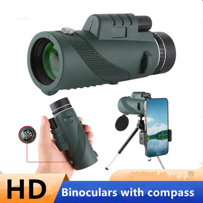 40X60 HD Professional Telescope Compass Monocular Powerful Waterproof Mini Pocket Zoom with Smartphone Hunting Camping