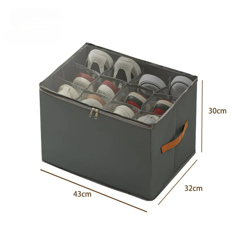 Space-Saving Foldable Oxford Storage Box with Clear Lid, Stackable Shoe Organizer Box Multi-Purpose Solution for Shoes, Clothes