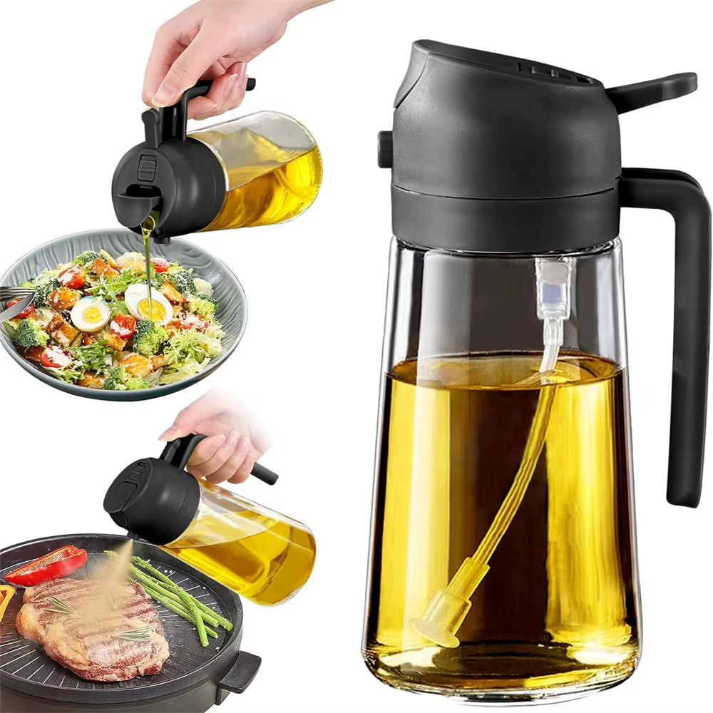 16Oz/470Ml Glass Oil Dispenser with Automatic Flip Lid 2In1 Kitchen Bottle,Cooking Sprayer,Leak-Proof Design,Oil Spray Bottle