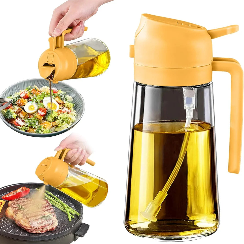 16Oz/470Ml Glass Oil Dispenser with Automatic Flip Lid 2In1 Kitchen Bottle,Cooking Sprayer,Leak-Proof Design,Oil Spray Bottle