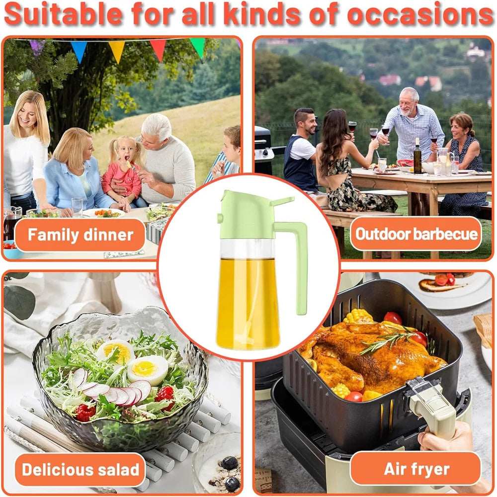 16Oz/470Ml Glass Oil Dispenser with Automatic Flip Lid 2In1 Kitchen Bottle,Cooking Sprayer,Leak-Proof Design,Oil Spray Bottle