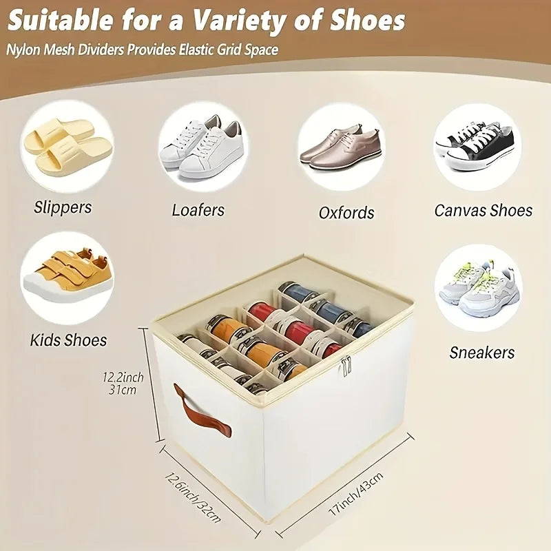 Space-Saving Foldable Oxford Storage Box with Clear Lid, Stackable Shoe Organizer Box Multi-Purpose Solution for Shoes, Clothes